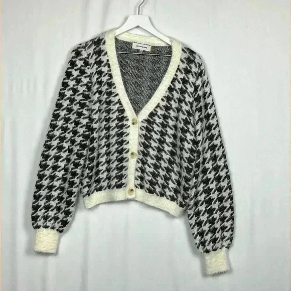 Wind & Willow Womens Cardigan Black & White M Checkered Pattern Button Up Sharp - Picture 1 of 10